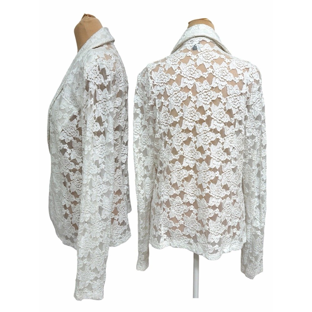 INC International Concepts White Lace Blazer Jacket Shawl Collar Open Front - Picture 2 of 6